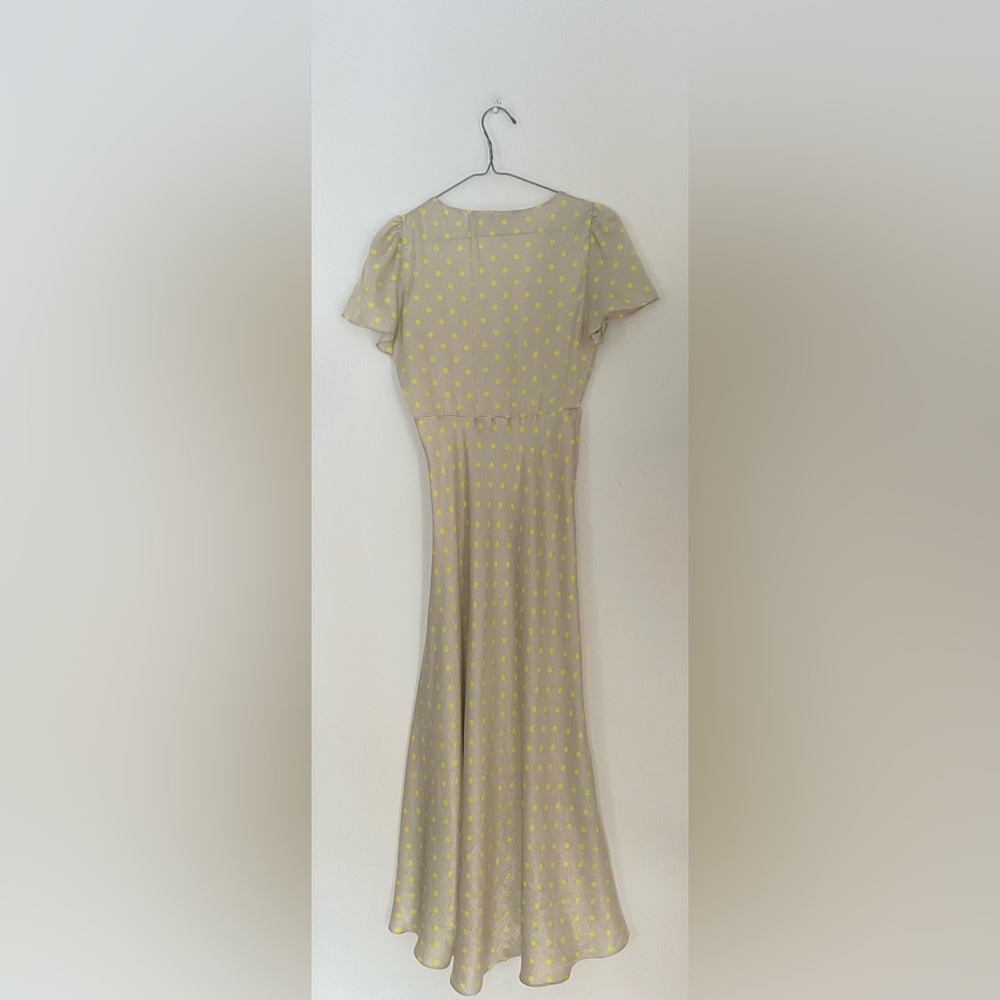 ZARA Polka Dot V-Neck Midi Dress – Neutral & Neon Yellow - Picture 6 of 7